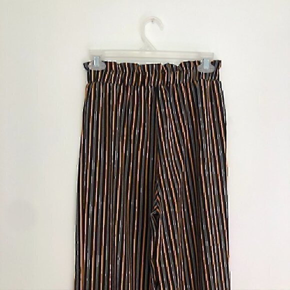 MUST HAVE FOREVER 21 Striped Paperbag Pants Black Mustard White Elastic Waist S - Picture 10 of 12